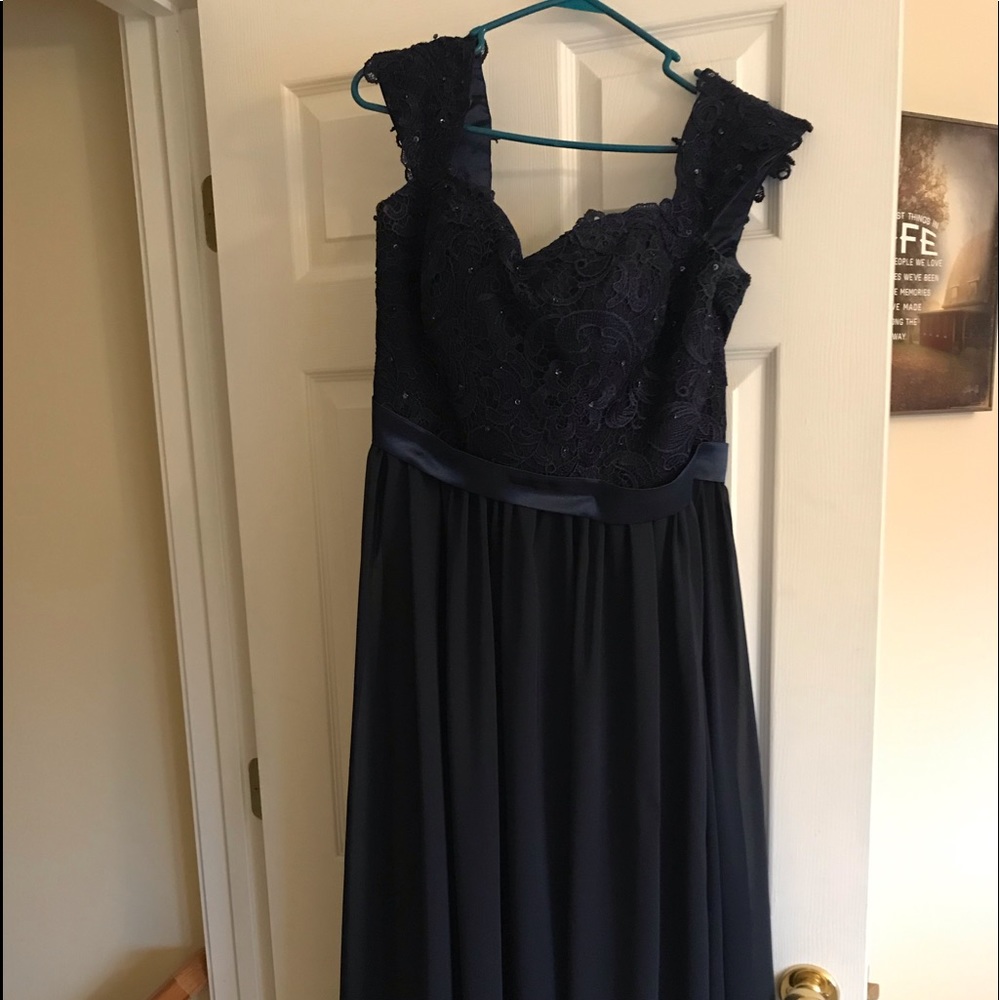 Long navy blue bridesmaid dress